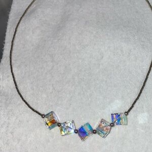 Aurora Borealis Crystal Cube Sterling Silver Chain Choker Necklace - Opalescent